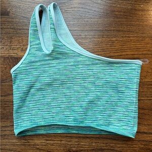 Aerie offline Green and Blue One-Shoulder sports bra long line M